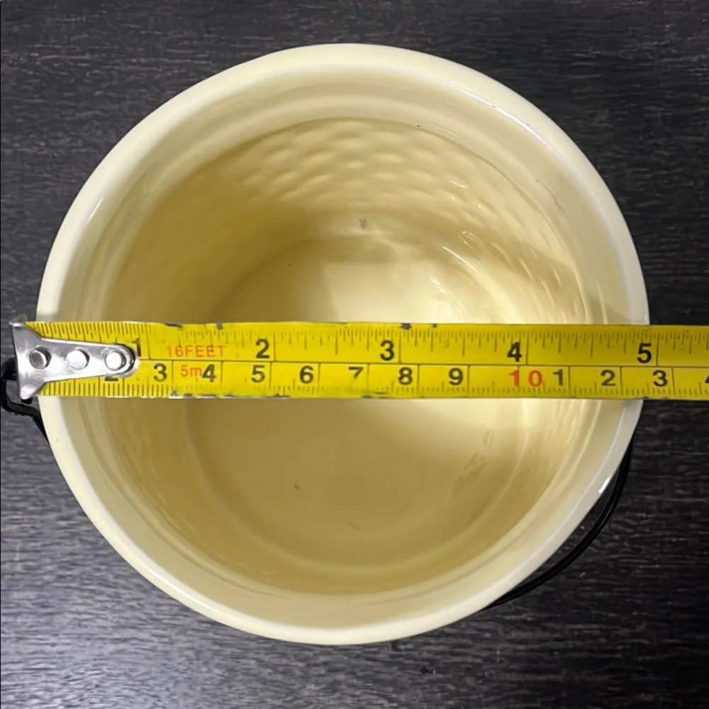 Ceramic 5”Hx5”W Textured Yellow Candle Holder with Handle
